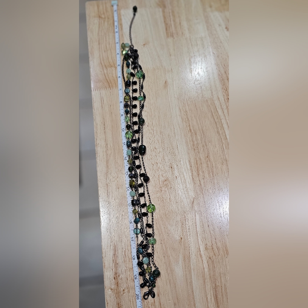 Lia Sophia Multi-Strand "Herb Garden" Green Glass Resin Beaded Necklace 17-20in - Picture 6 of 12